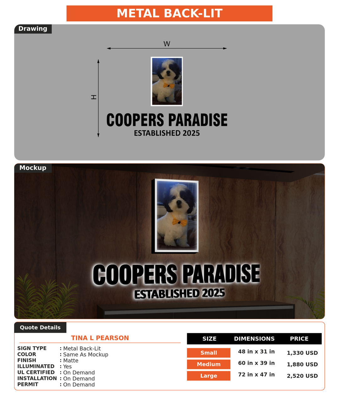 CUSTOM MOCKUP SIGN FOR Tina L Pearson