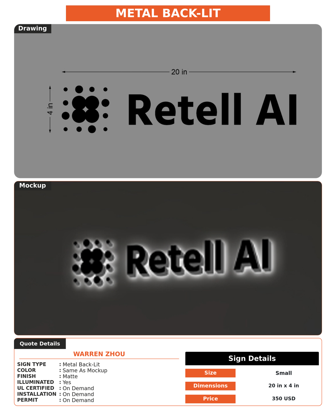 CUSTOM MOCKUP SIGN FOR Warren Zhou