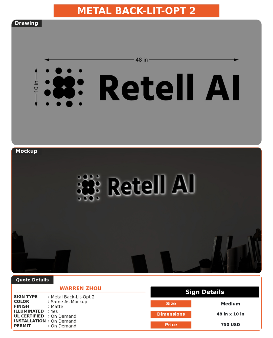 CUSTOM MOCKUP SIGN FOR Warren Zhou