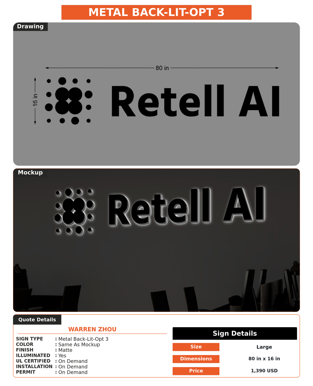 CUSTOM MOCKUP SIGN FOR Warren Zhou