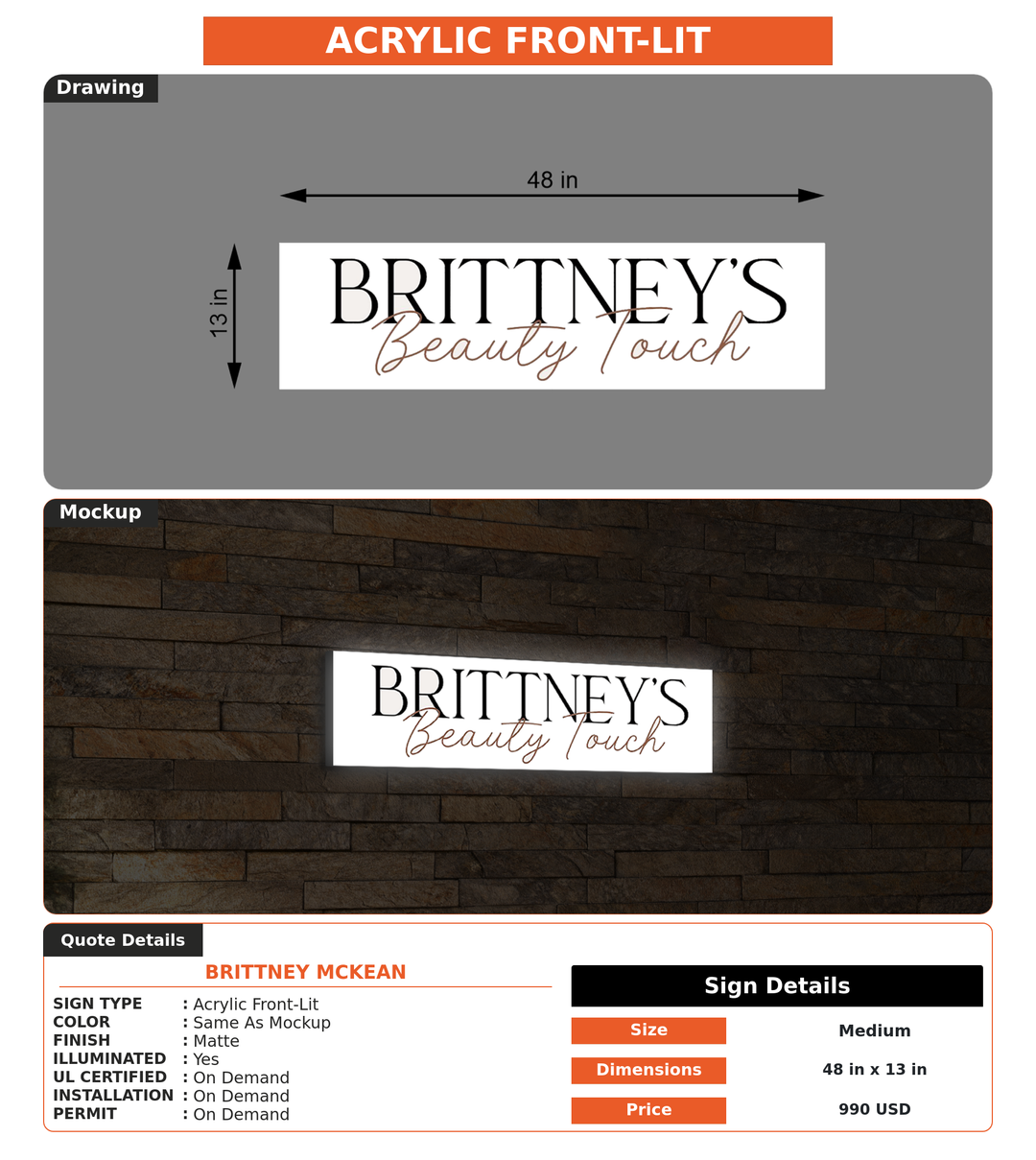 CUSTOM MOCKUP SIGN FOR Brittney McKean
