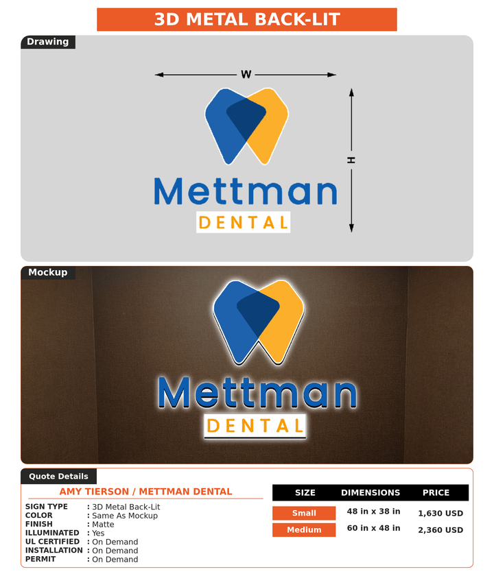 CUSTOM MOCKUP SIGN FOR Amy Tierson / Mettman Dental