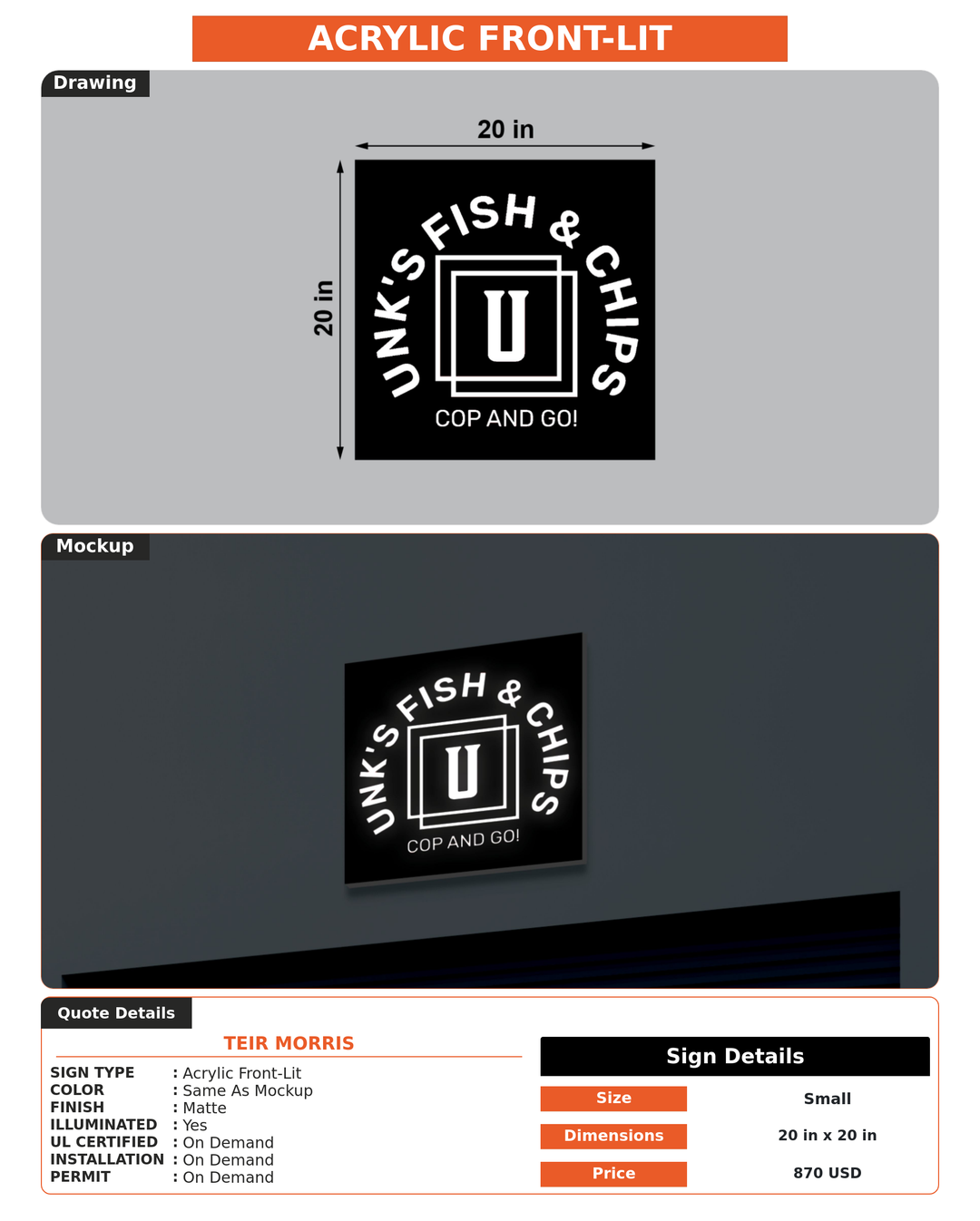 CUSTOM MOCKUP SIGN FOR TEIR MORRIS