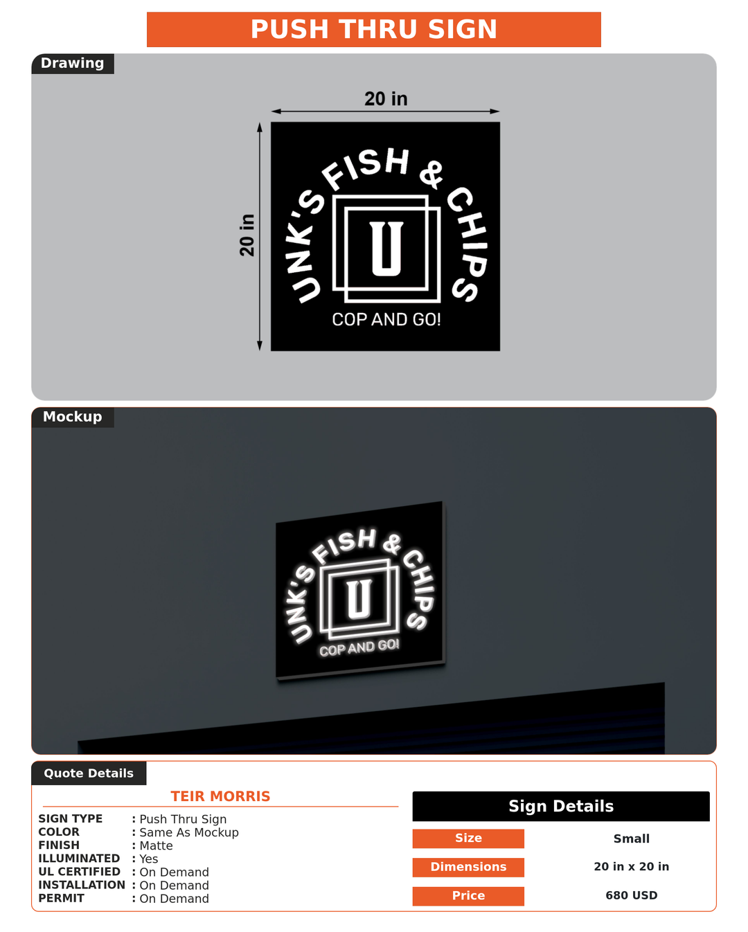 CUSTOM MOCKUP SIGN FOR TEIR MORRIS