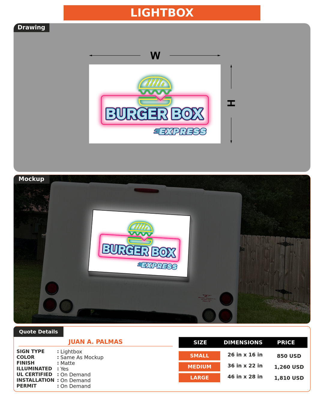 CUSTOM MOCKUP SIGN FOR Juan A. Palmas