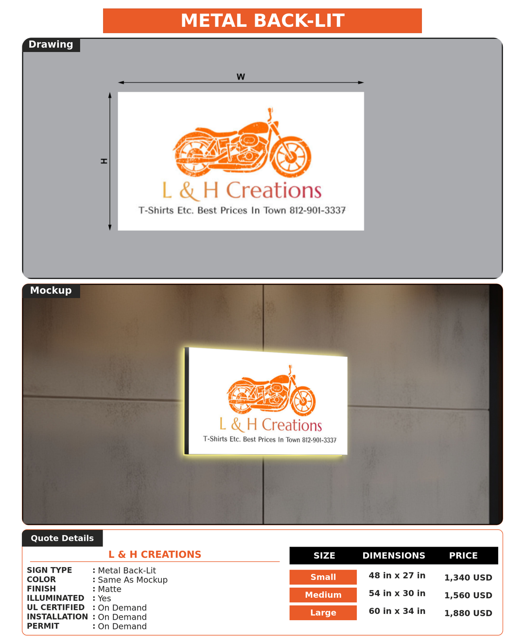 CUSTOM MOCKUP SIGN FOR L & H Creations