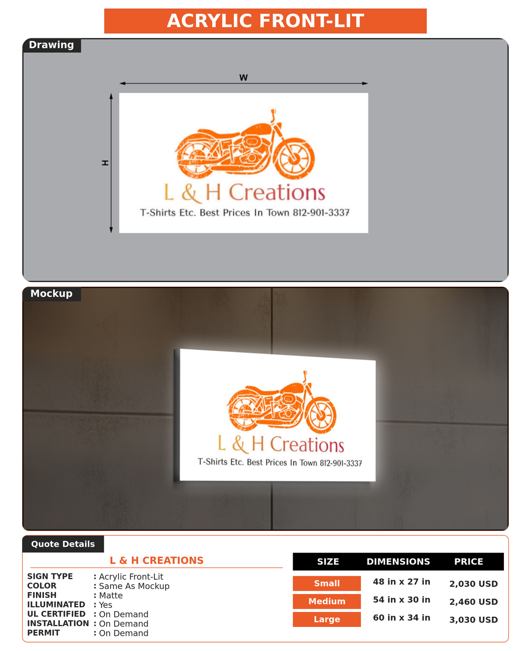 CUSTOM MOCKUP SIGN FOR L & H Creations