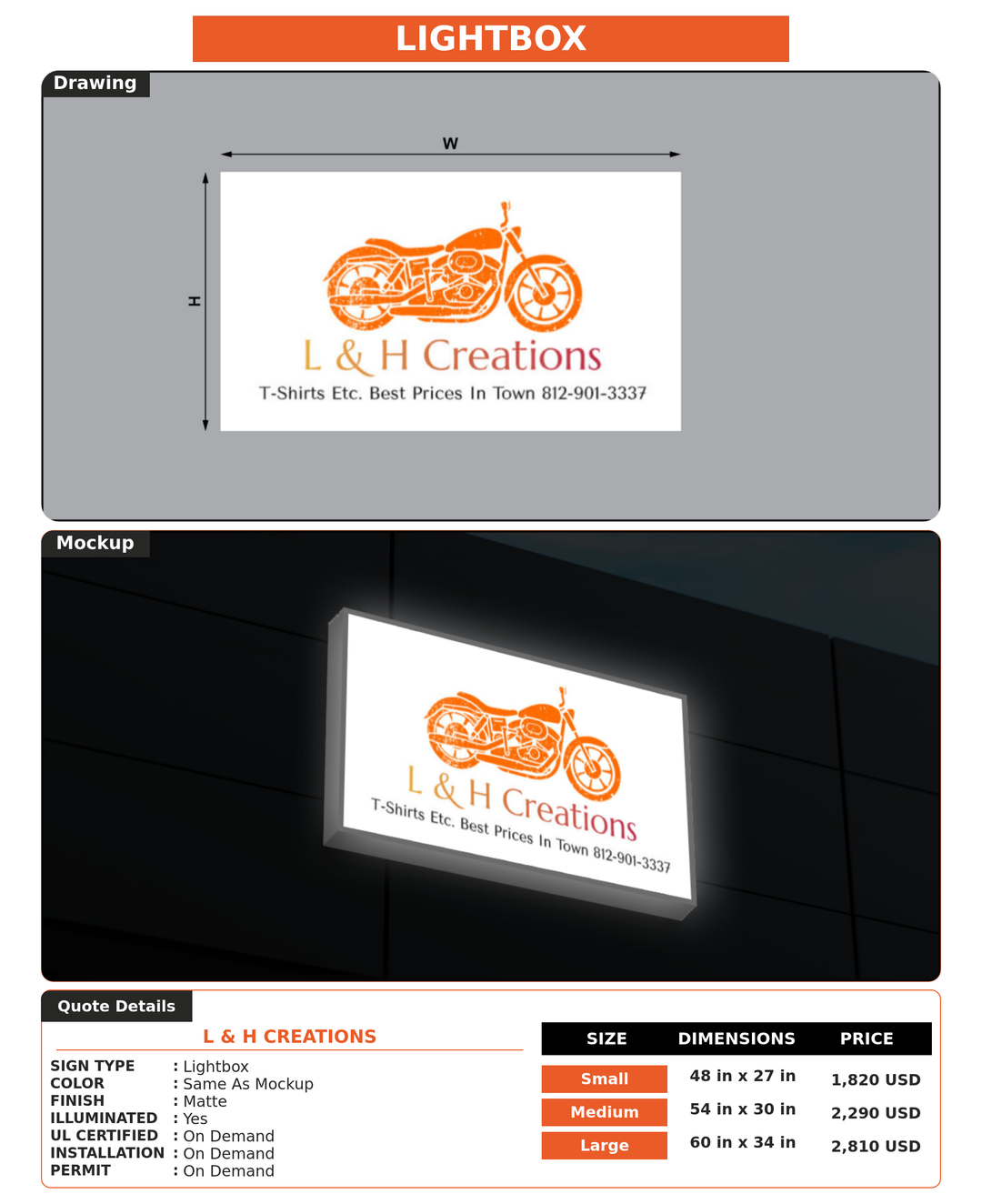 CUSTOM MOCKUP SIGN FOR L & H Creations