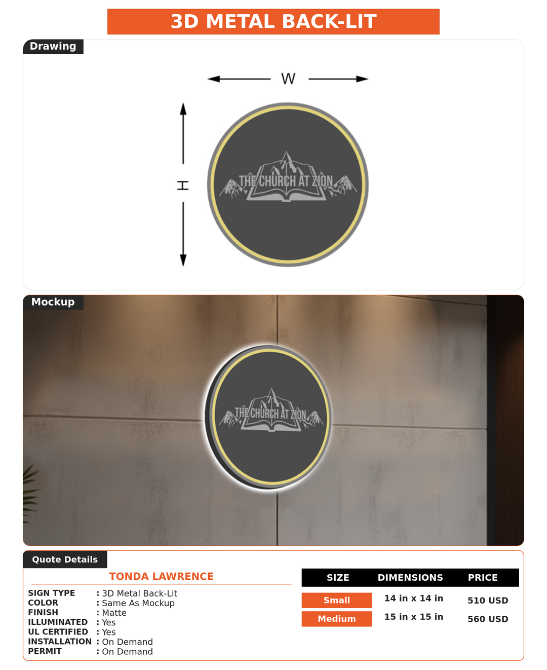 CUSTOM MOCKUP SIGN FOR Tonda Lawrence