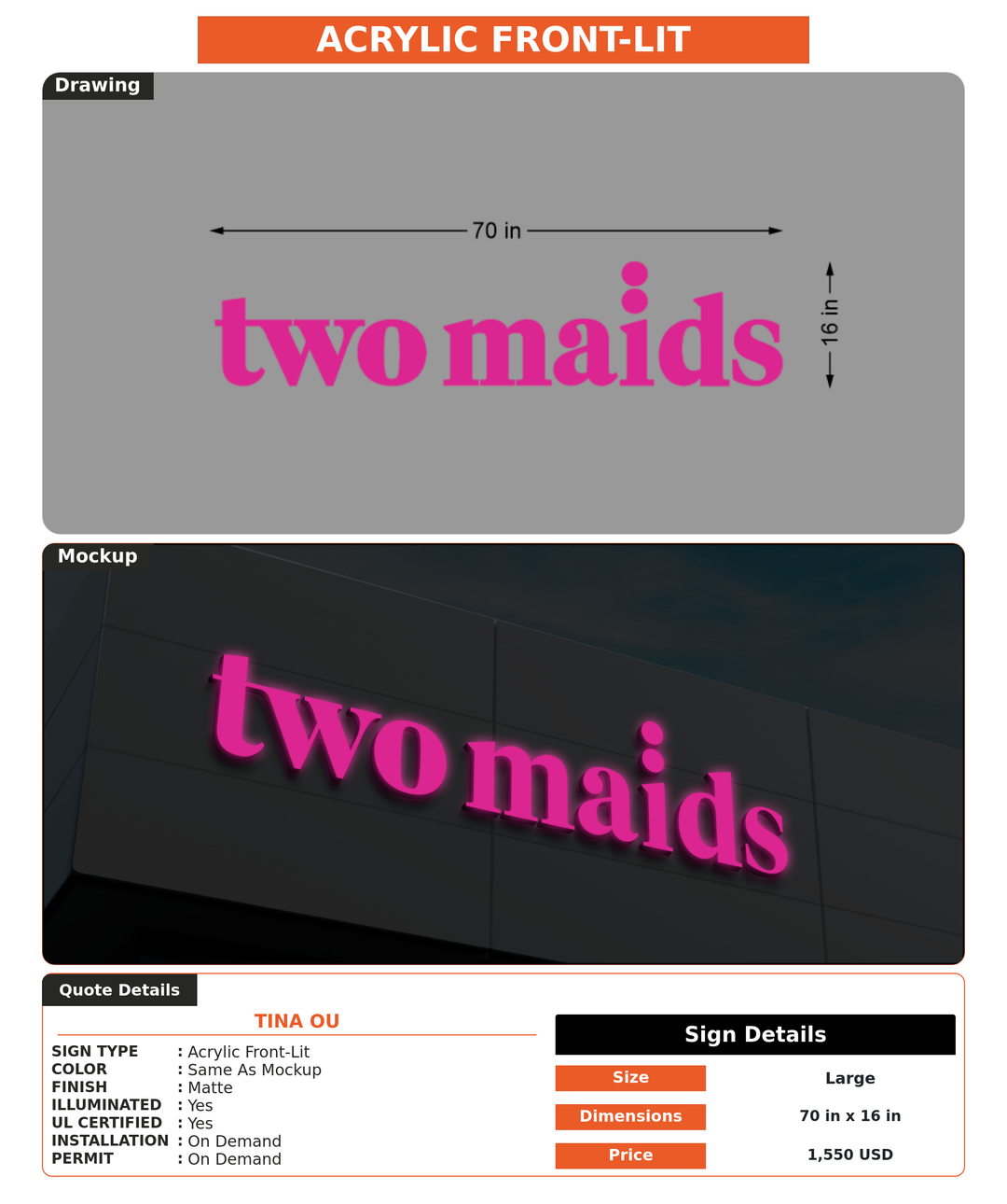 CUSTOM MOCKUP SIGN FOR Tina Ou
