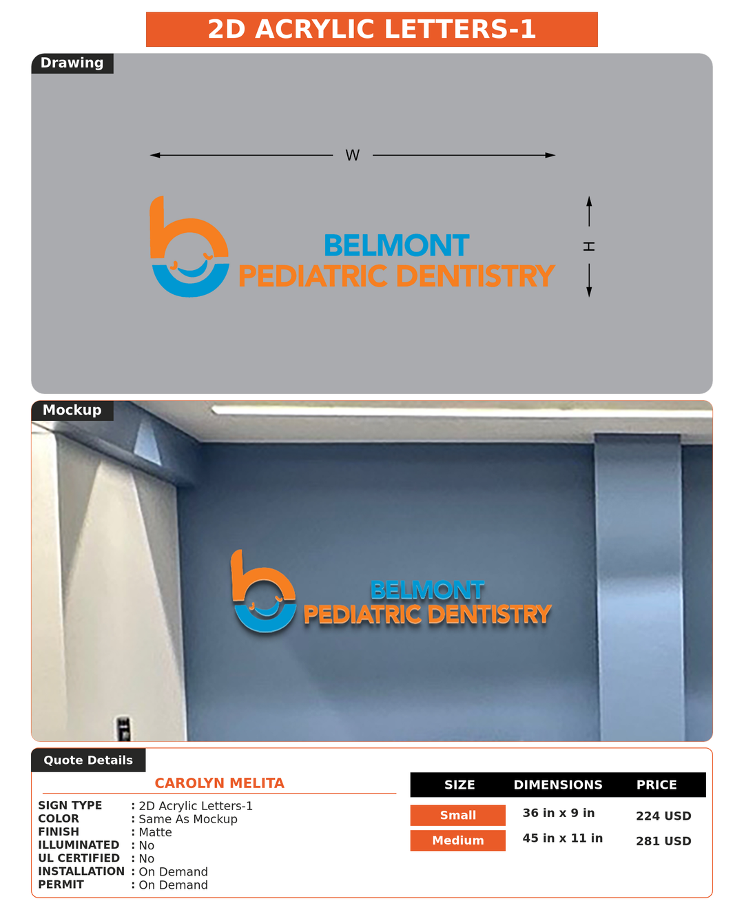CUSTOM MOCKUP SIGN FOR Carolyn Melita