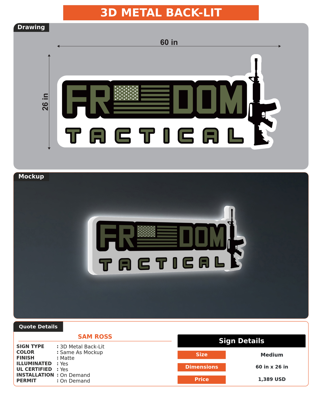 CUSTOM MOCKUP SIGN FOR Sam Ross