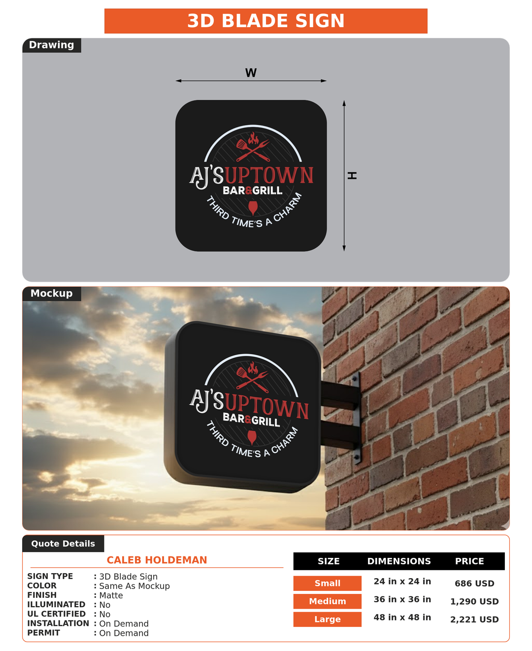 CUSTOM MOCKUP SIGN FOR Caleb Holdeman