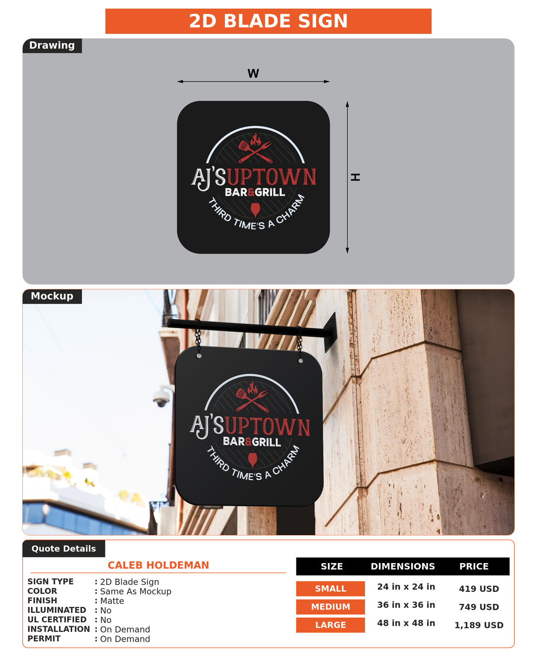 CUSTOM MOCKUP SIGN FOR Caleb Holdeman