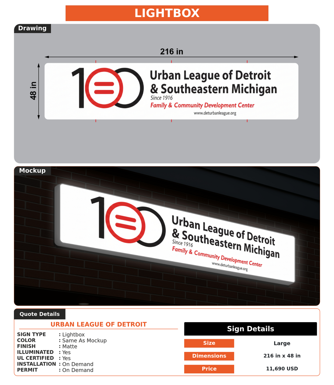 CUSTOM MOCKUP SIGN FOR Urban league of Detroit