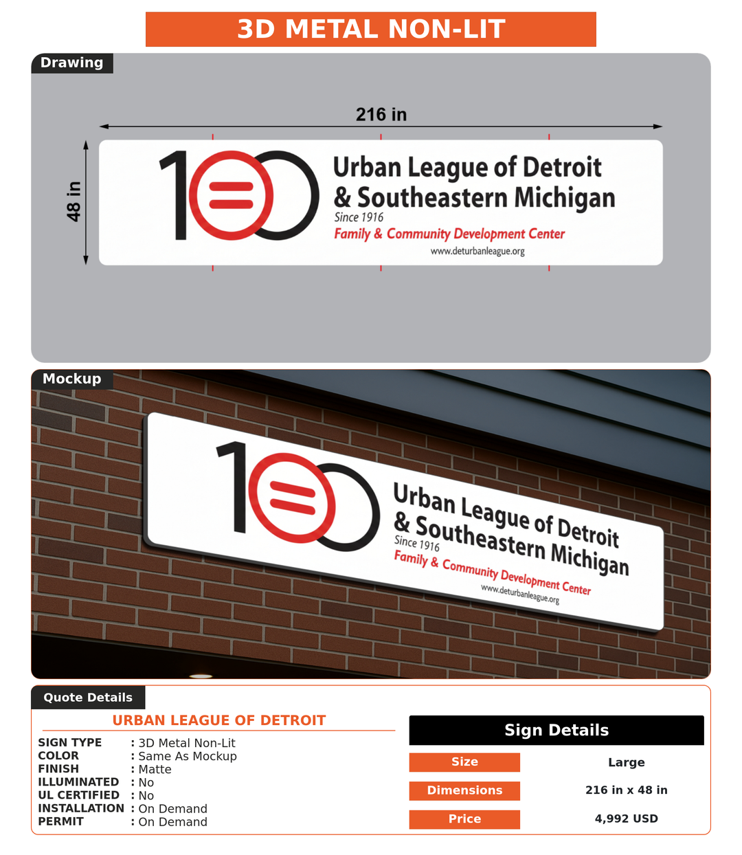 CUSTOM MOCKUP SIGN FOR Urban league of Detroit