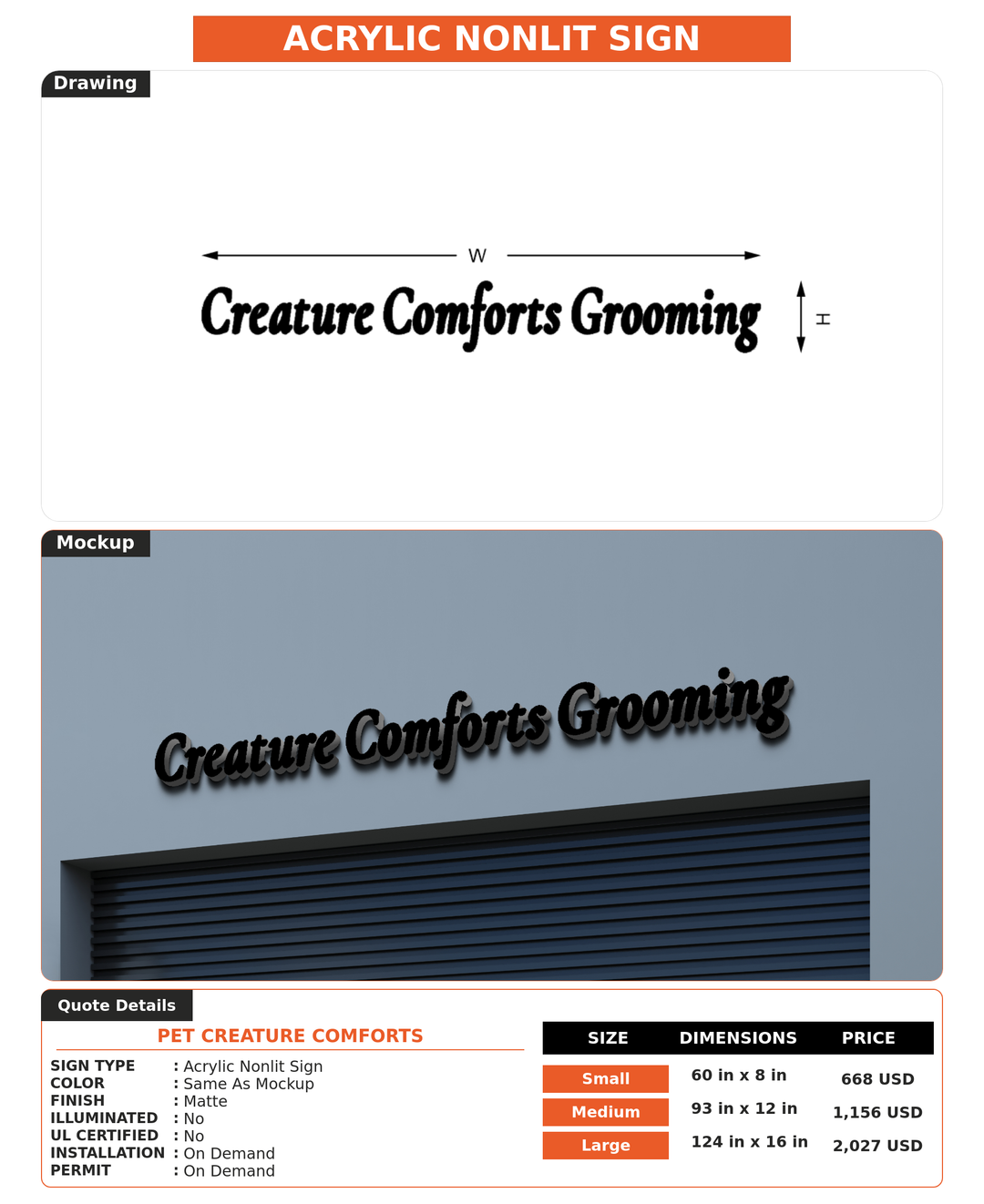 CUSTOM MOCKUP SIGN FOR Pet Creature comforts