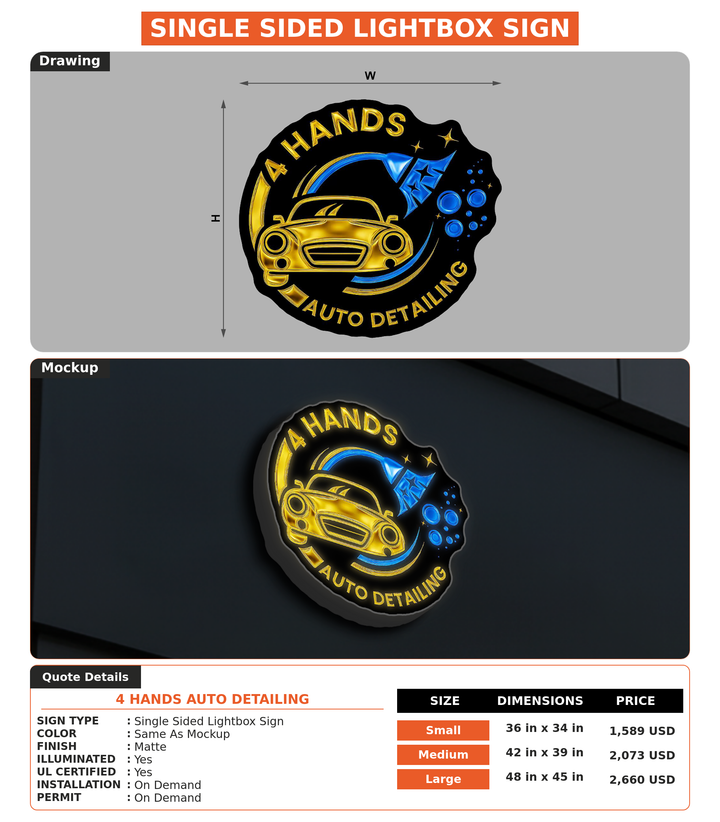 CUSTOM MOCKUP SIGN FOR 4 Hands Auto Detailing