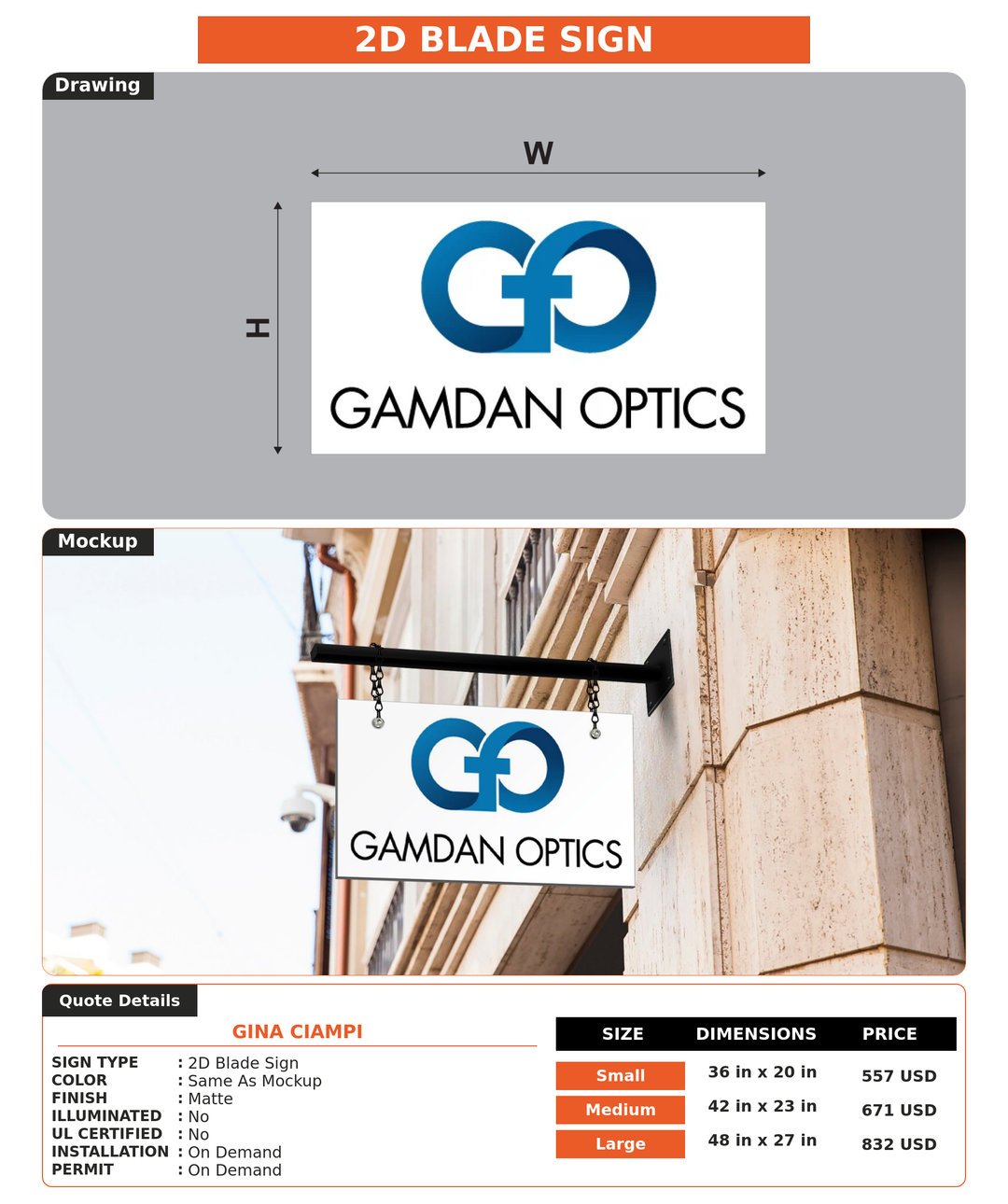 CUSTOM MOCKUP SIGN FOR Gina Ciampi