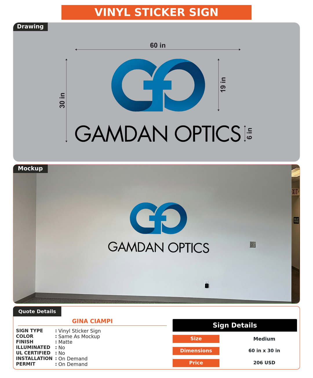 CUSTOM MOCKUP SIGN FOR Gina Ciampi