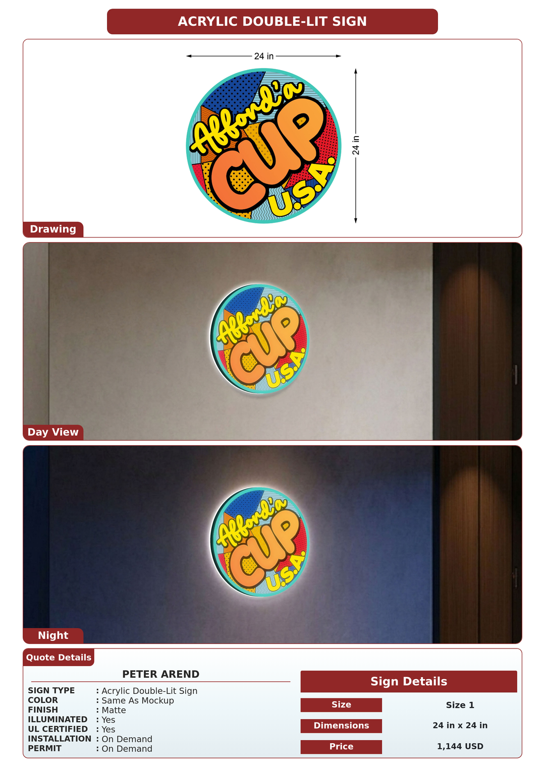 CUSTOM MOCKUP SIGN FOR Peter Arend