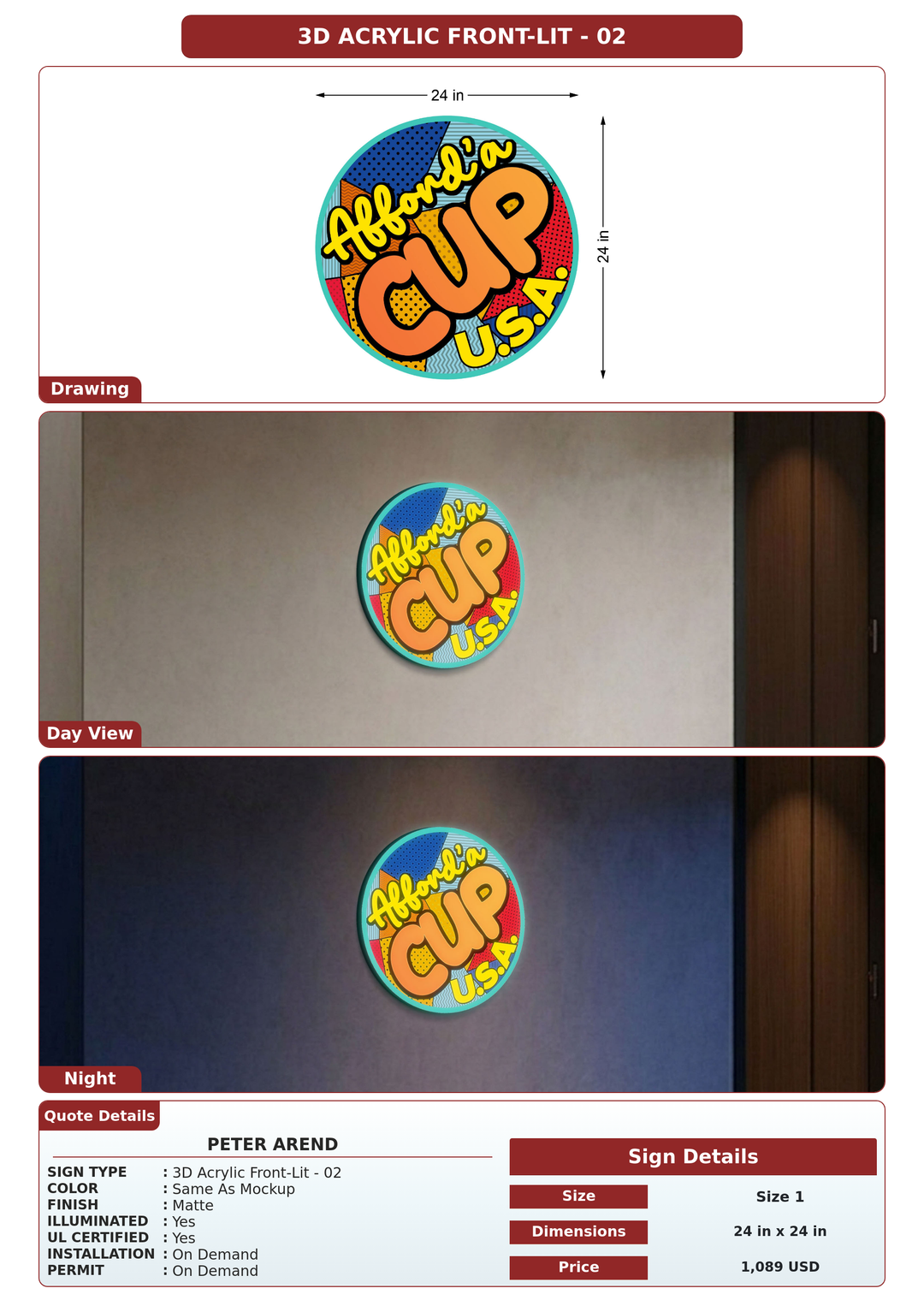 CUSTOM MOCKUP SIGN FOR Peter Arend