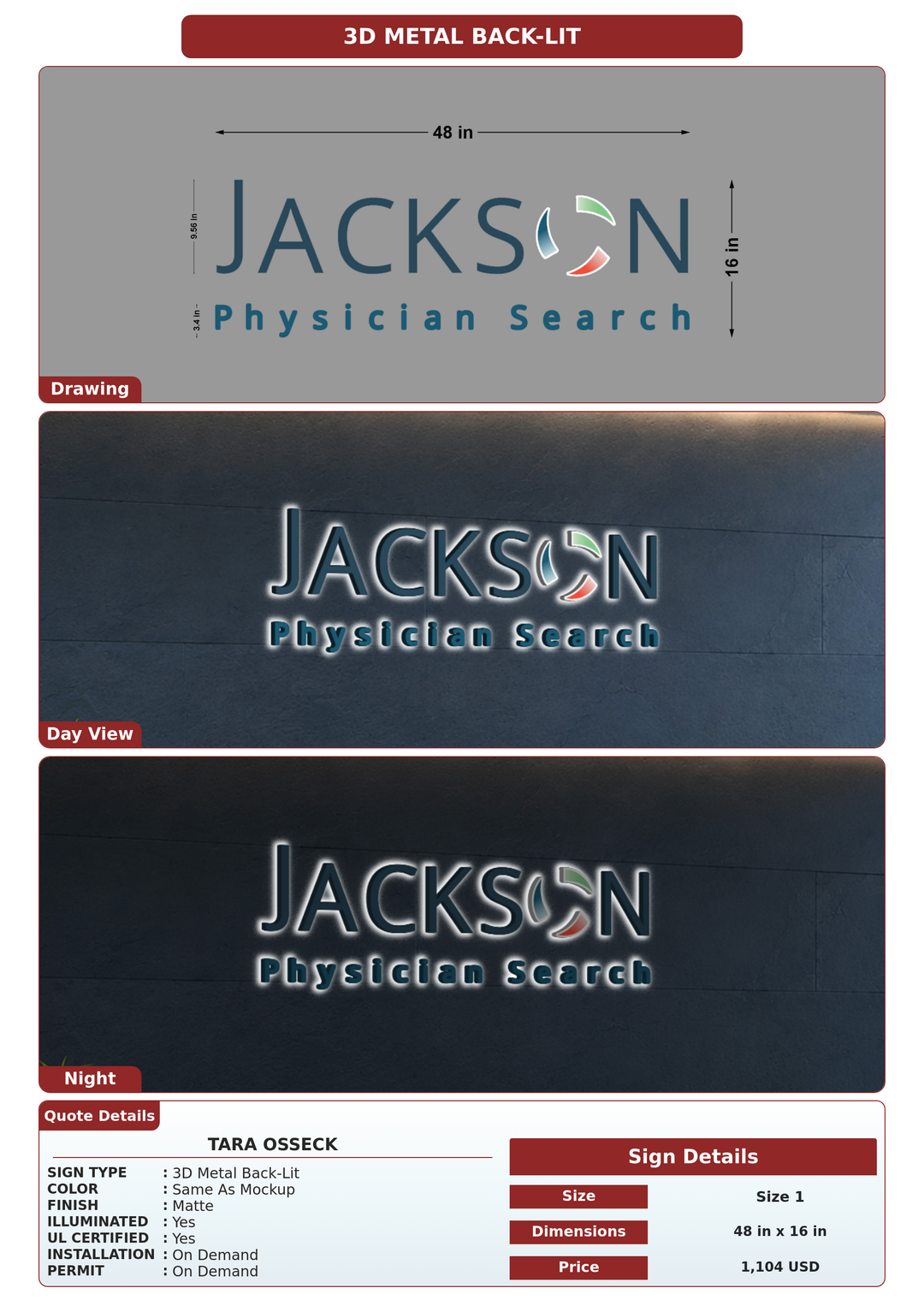 CUSTOM MOCKUP SIGN FOR Tara Osseck