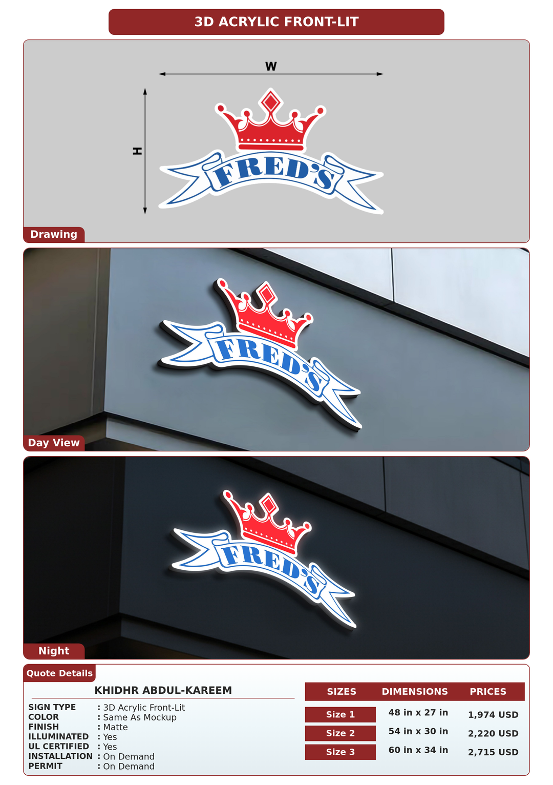 CUSTOM MOCKUP SIGN FOR Khidhr Abdul-Kareem