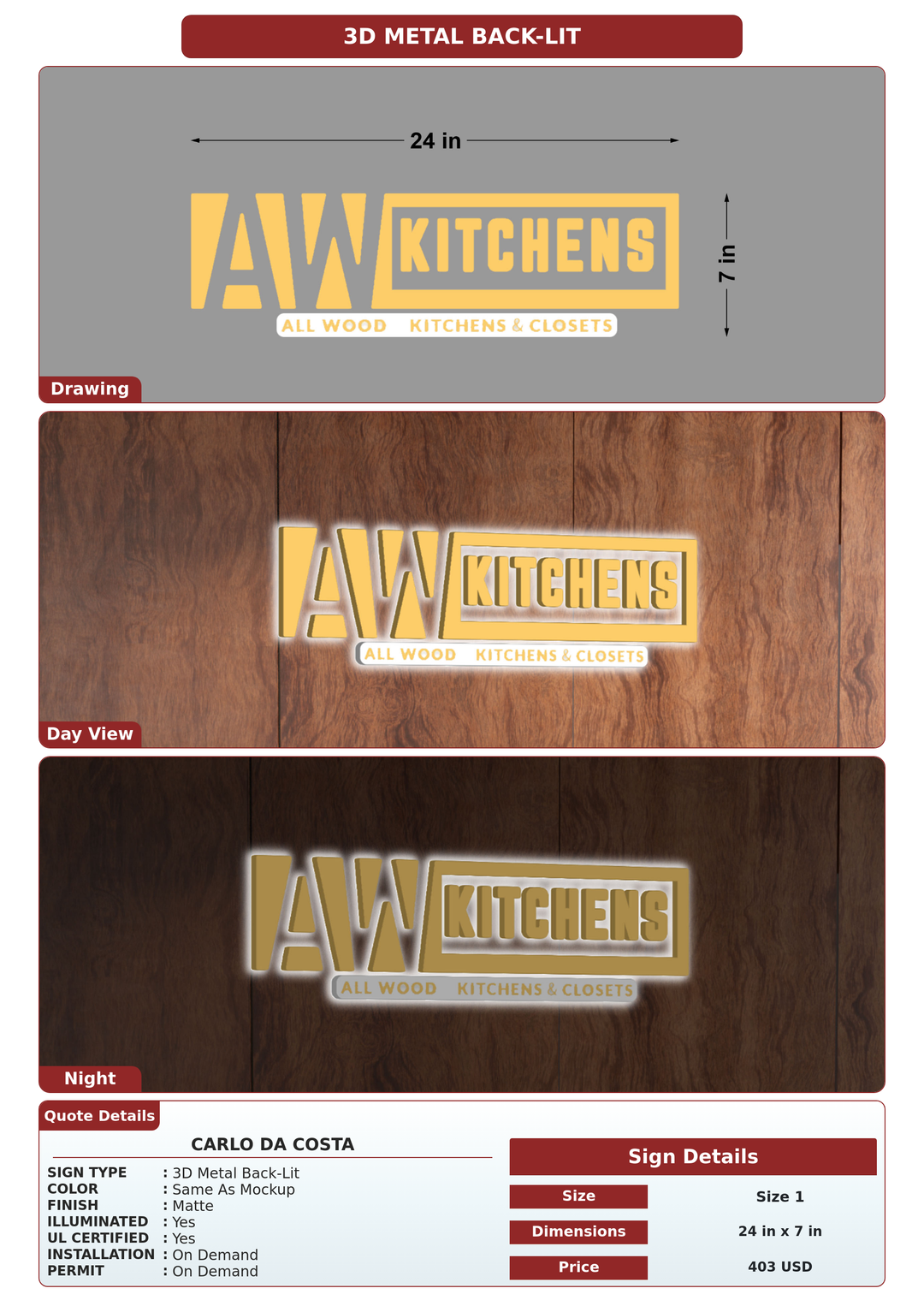 CUSTOM MOCKUP SIGN FOR Carlo da Costa
