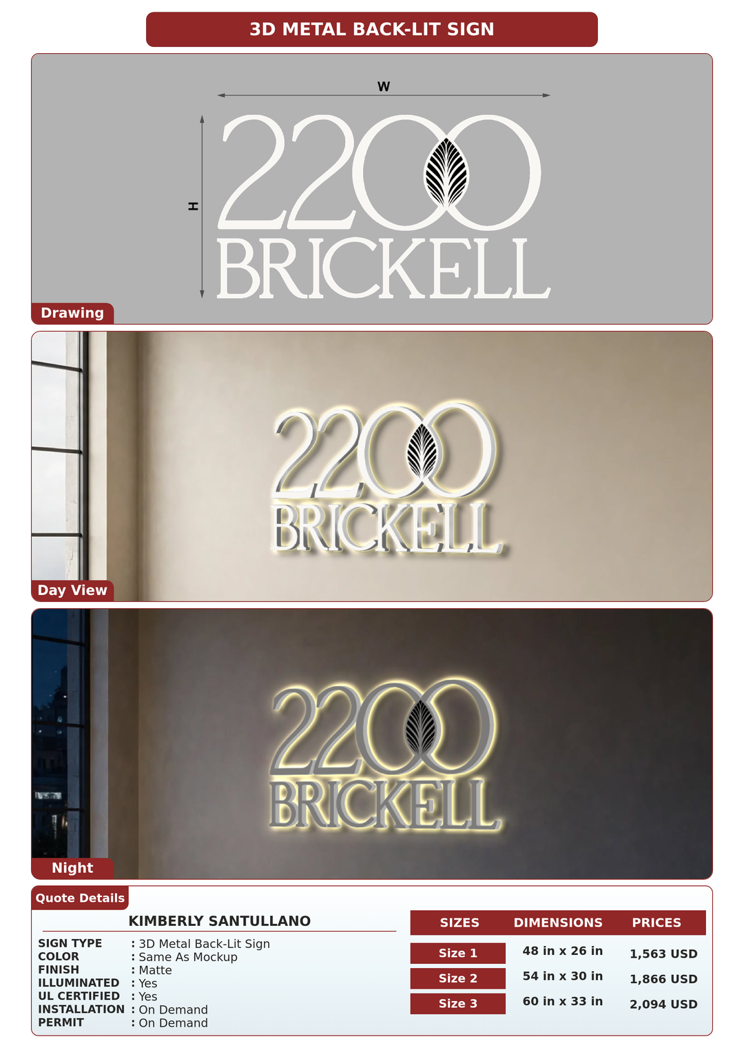 CUSTOM MOCKUP SIGN FOR Kimberly Santullano