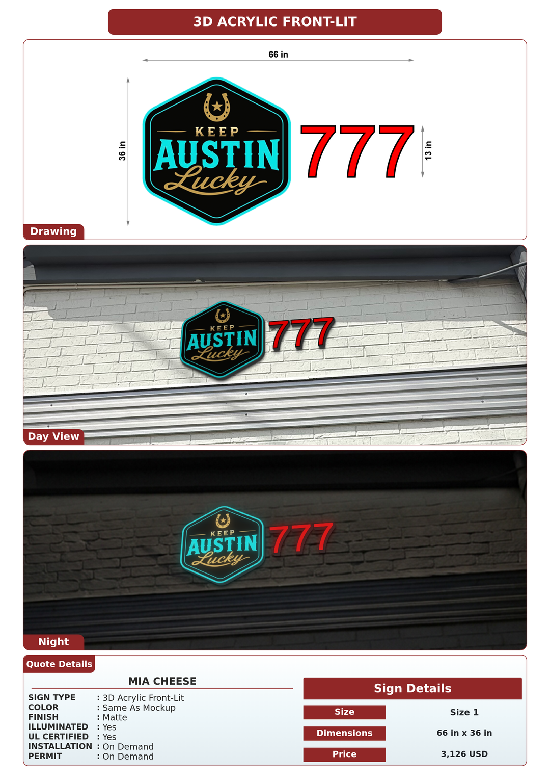 CUSTOM MOCKUP SIGN FOR Mia Cheese
