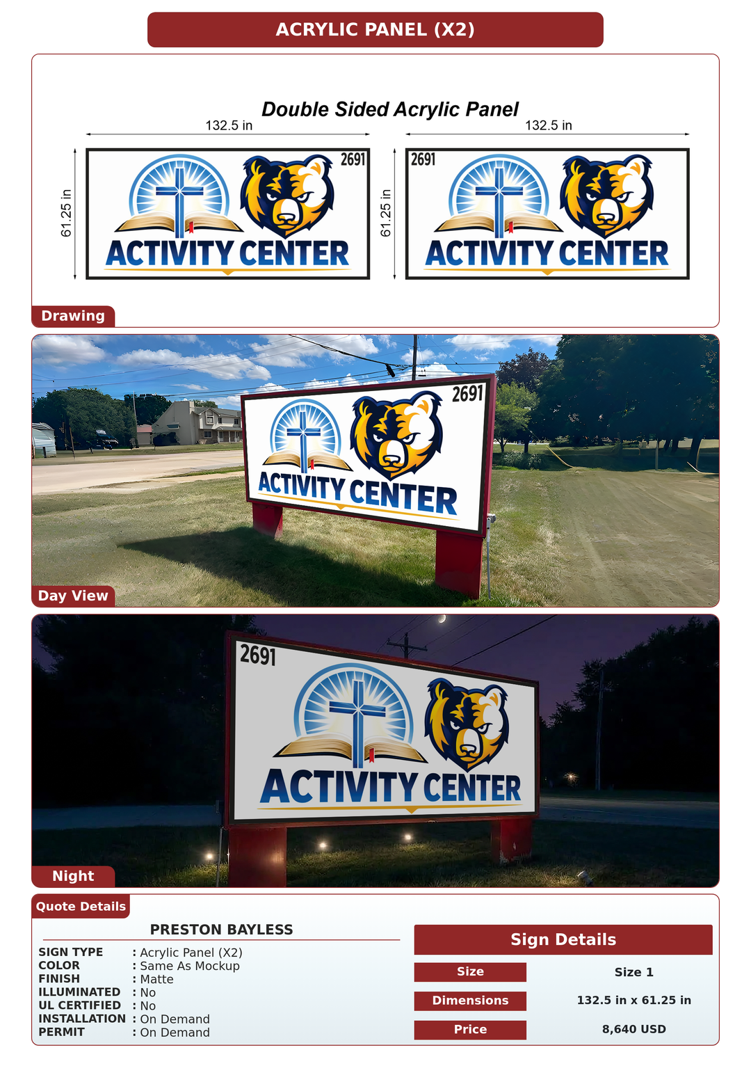 CUSTOM MOCKUP SIGN FOR Preston Bayless