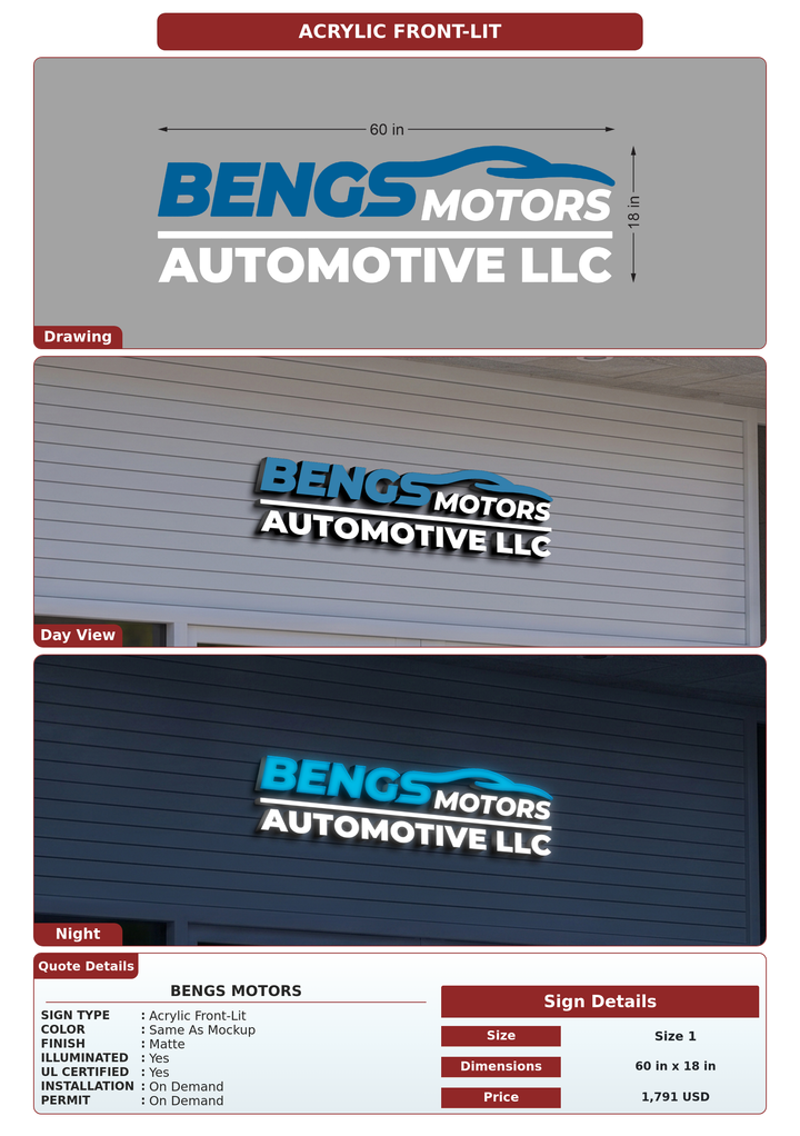 CUSTOM MOCKUP SIGN FOR bengs motors