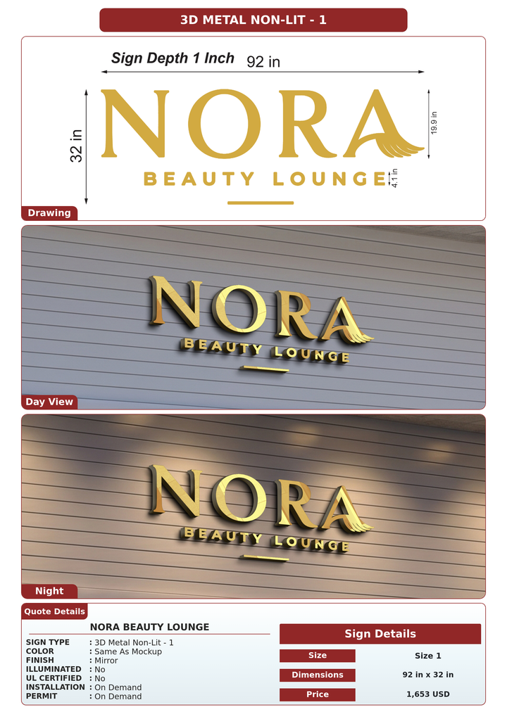 CUSTOM MOCKUP SIGN FOR Nora Beauty Lounge