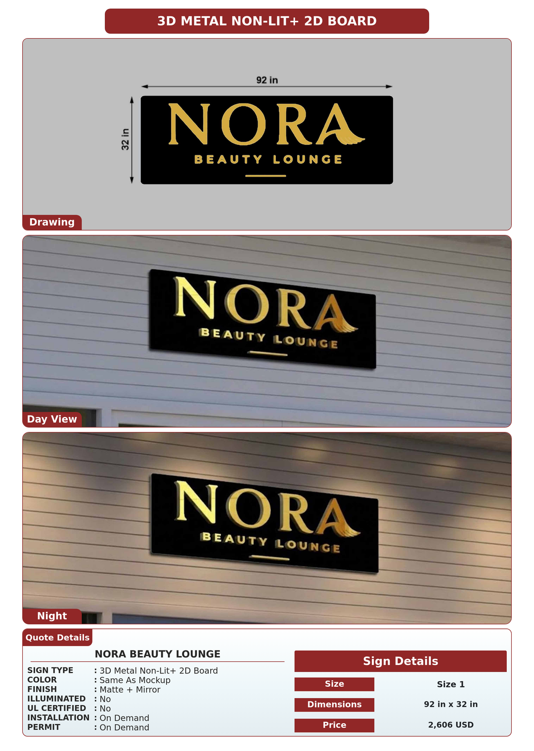 CUSTOM MOCKUP SIGN FOR Nora Beauty Lounge