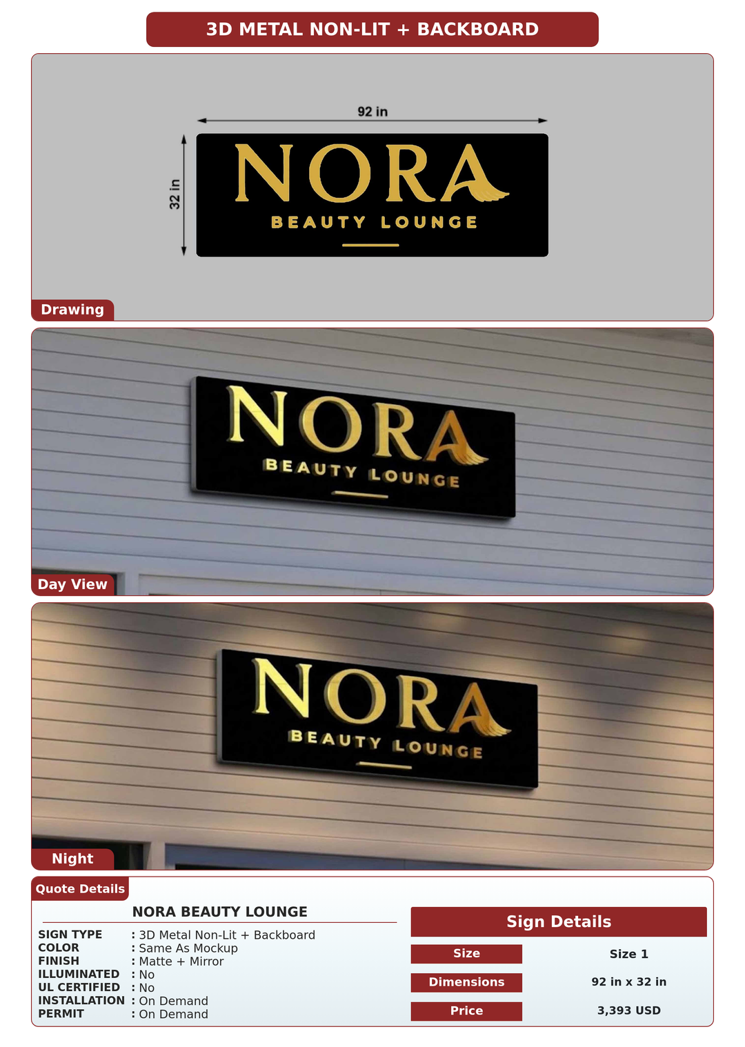 CUSTOM MOCKUP SIGN FOR Nora Beauty Lounge