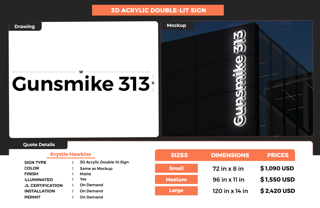 3D Acrylic Double-lit Signs For krystle hawkins
